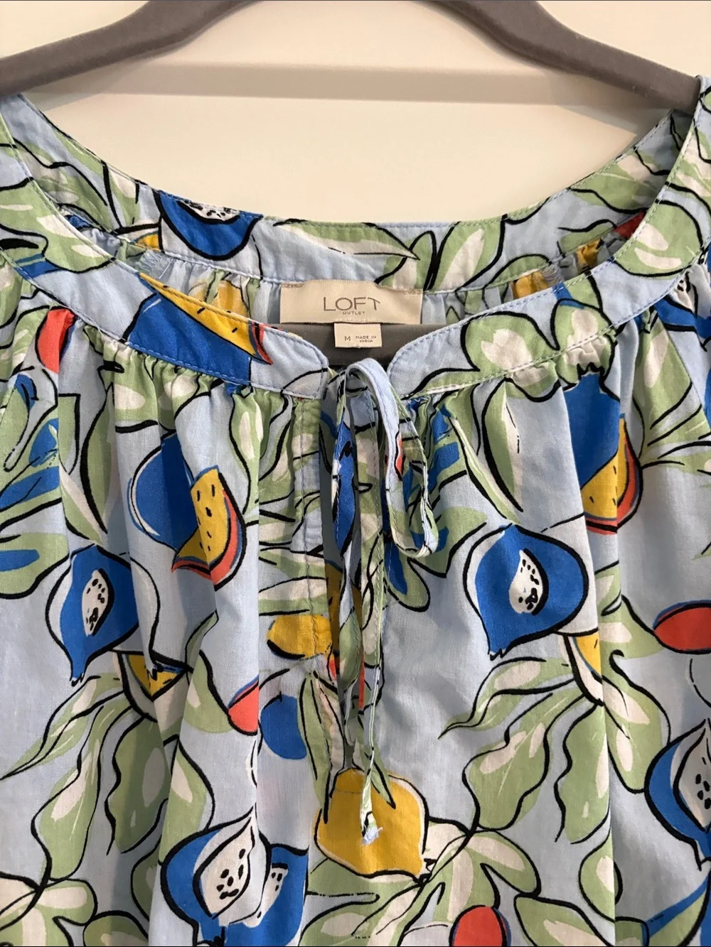 LOFT Light Blue Botanical Tie-Front Peasant Blouse - Picture 2 of 3